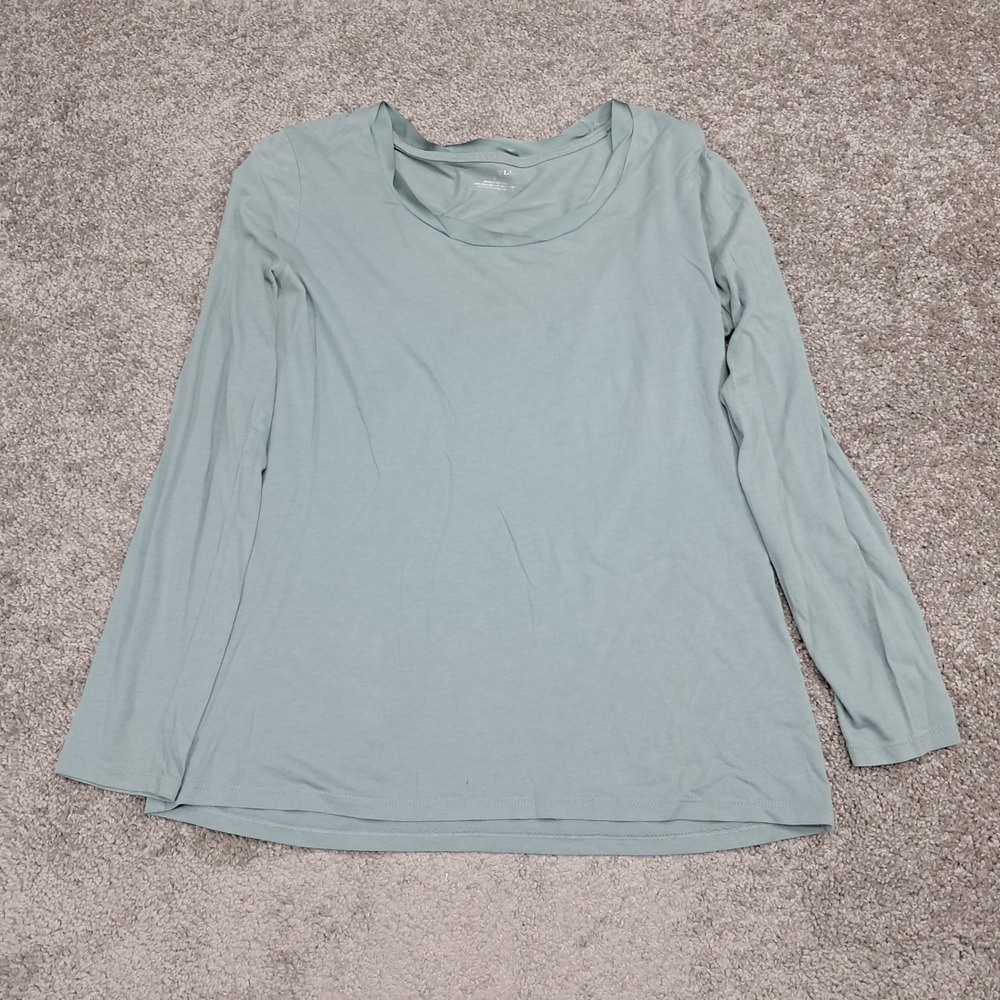 Ann Taylor Sage Green Pima Cotton Modal Blend Long Sleeve Scoop Neck Top L